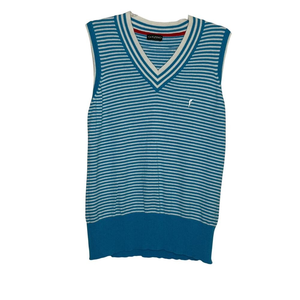 Golfino Womens 16 Turquoise Blue White Striped‎ Knit Sweater Vest Golf Preppy